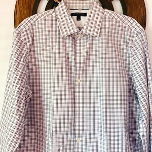 Banana Republic Non-Iron Slim Fit Shirt in Blue and Red Checkered Print - Large